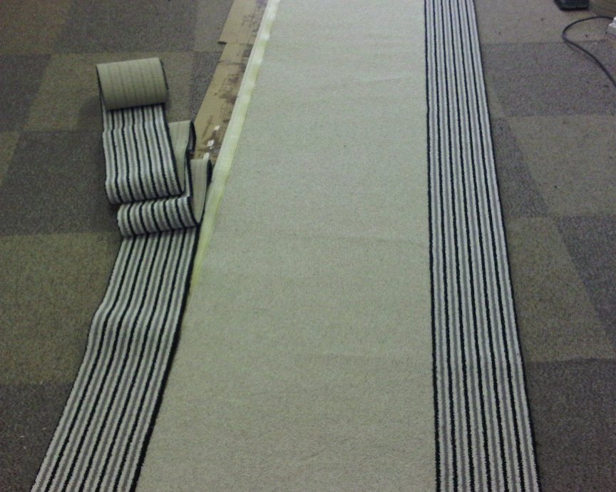 Bell Twist and Stripe are cut to width ready for seaming 